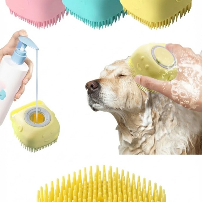 ® Yeni Ürün Şampuan Hazneli Kedi Köpek Yıkama FırçasıSilikon Masaj Tarağı ve Evcil Hayvan Banyo Aparatı